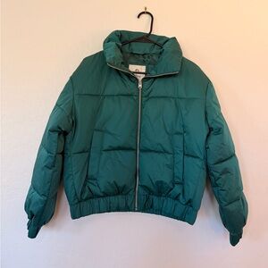Abercrombie Ultra Collection Green Puffer Jacket Zip Elastic Waist Women’s S